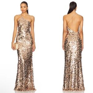 NWT The Sei Paillette Sequin Embellished One Shoulder Maxi Gown Dress Rose Gold